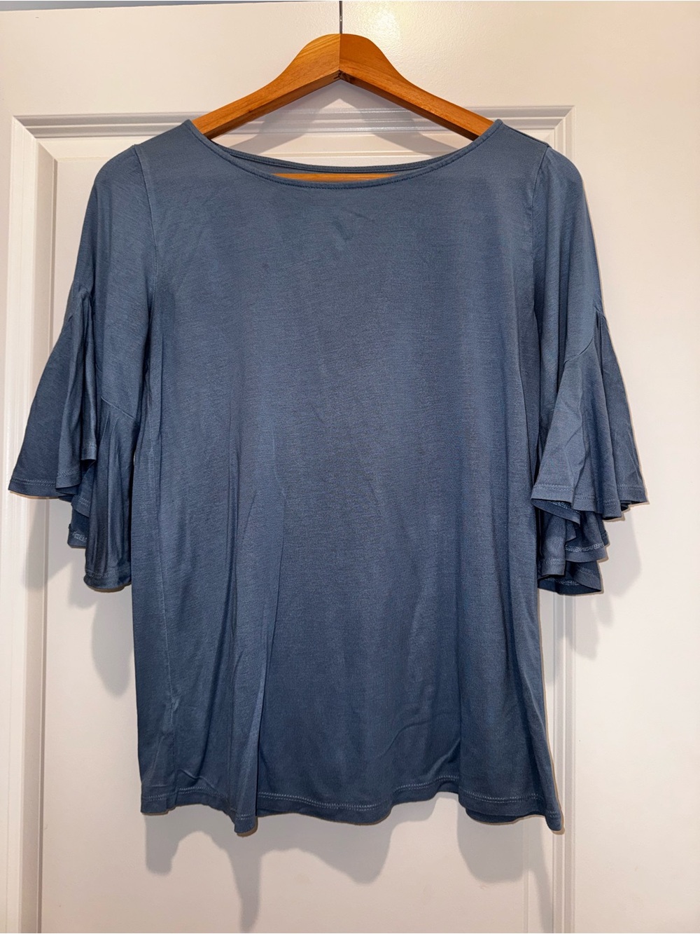 LOFT Slate Blue Ruffle Sleeve Tee